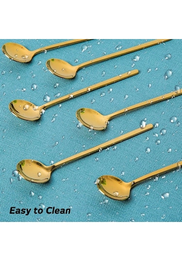 Hfambition 8 Adet Gümüş Kaplama Paslanmaz Çelik İtalyan Kahve Kaşığı, 13.5 Cm Mini Çay Kaşığı, Kahve, Tatlı, Dondurma İçin Altın