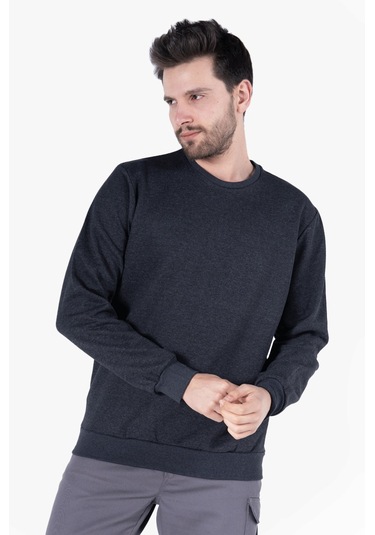 2 İplik Bisiklet Yaka Sweatshirt Antrasit Melanj