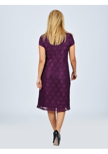 Nidya Moda Büyük Bedendantel Vako Elbise-4035Dm Mürdüm