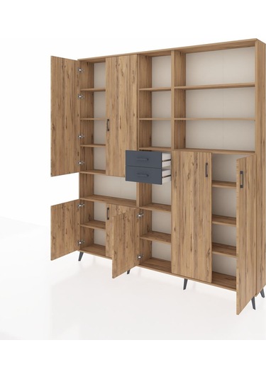 Arges Dolap 17 Raflı 2 Çekmeceli 7 Kapaklı 220x30x243 Çam-çam/antrasit Atlas Çam/antrasıt