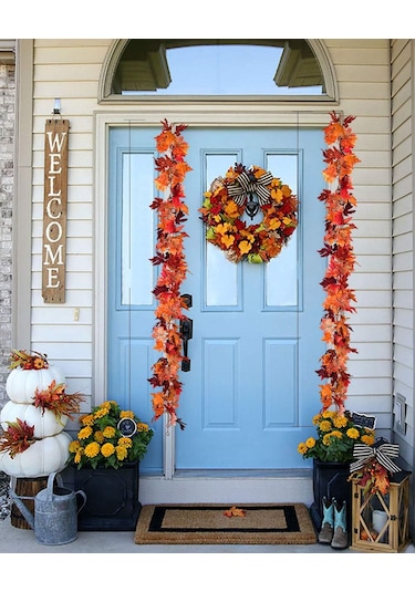 2'li Paket Sonbahar Akçaağaç Yaprağı Çelengi, 5,9 Feet/adet Asılı Çelenk Yapay Sonbahar Yaprağı Çelengi Şükran Günü Dekoru Ev Düğün Şömine Qd Kahverengi