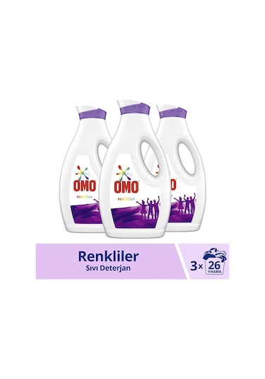 Omo Renkliler için 26 Yıkama Sıvı Deterjan 3 x 1690 ML