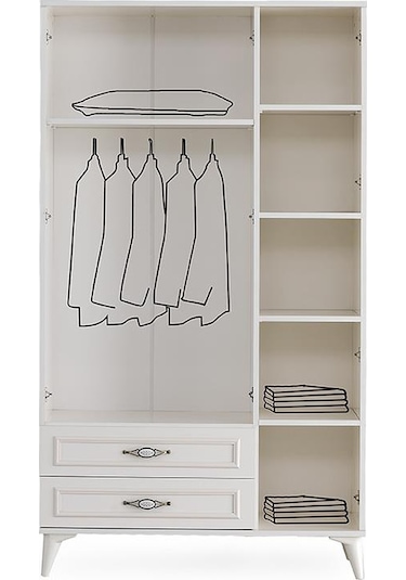 Erezogullari_Mobilya Irmak 3 Kapılı 2 Çekmeceli Gardrop Elbise Dolabı 120X48X195Cm