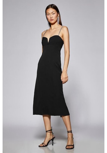 Koton Kadın Taşlı Askılı Kalp Yaka Midi Boy Elbise