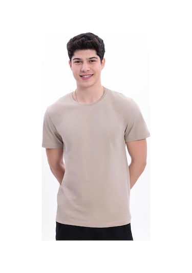 Freemen Erkek/unisex Bisiklet Yaka Basic Tişört %100 Pamuk-371 Bej