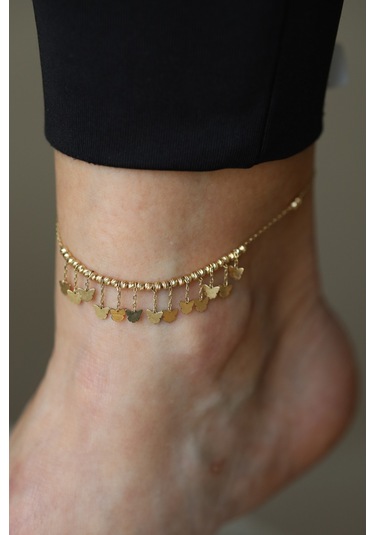 Yenigün Kuyumculuk 14 Ayar Altın Dorika Dizili Kelebek Sallantılı Halhal Hll30033