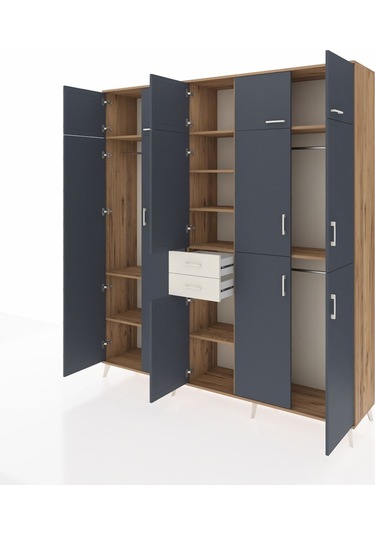 Hyperion Dolap 10 Raflı 2 Çekmeceli 3 Askılı 220x44x243 Çam-antrasit/aytaşı Antrasıt/aytası