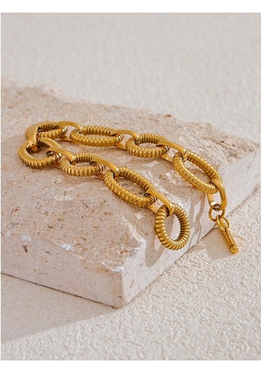 Altın Eetit 316l Paslanmaz Çelik Metal Doku Oval Zincir Bileklik Bileklik Kadınlar İçin 18 K Pvd Kaplama Geçiş-klasps Bildirimi Takı Altın