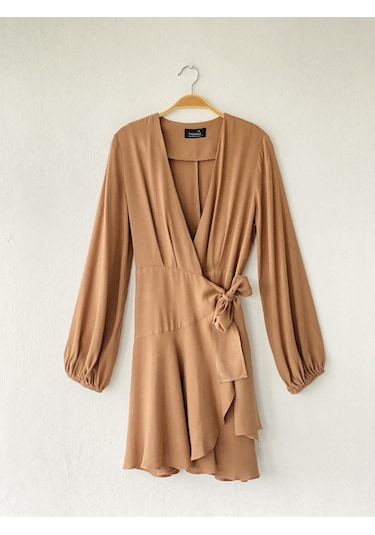 Retrobird Tasarım Ashley Kruvaze Elbise Kadın Taba