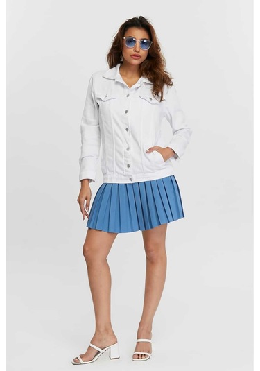 Shevega Kadın Beyaz Boyfriend Uzun Keten Ceket Beyaz