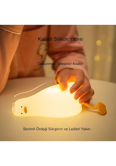Hymark Sevimli Silikon Dokunmatik Led Ördek Gece Lambası Şarjlı K Beyaz