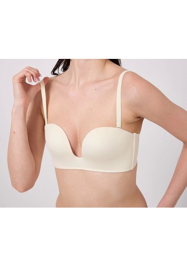 Freshness Msf05 Destekli V Dekolte Lazer Kesim Sütyen Ekru