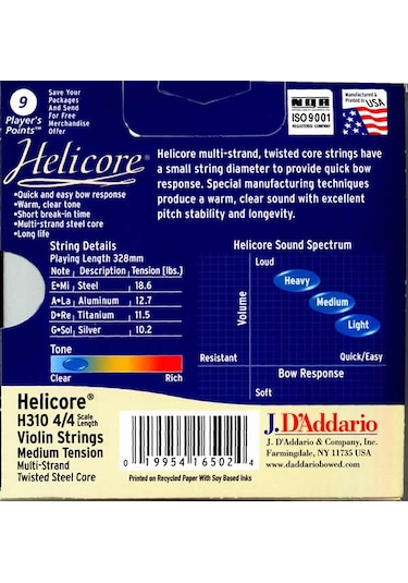 D'Addario Helicore H310H Takım Tel-Heavy Keman Teli