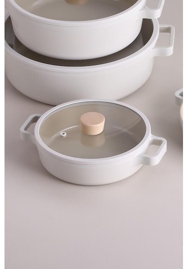 English Home Neoflam Fika Cam Kapaklı Alüminyum Sahan 20cm Bej