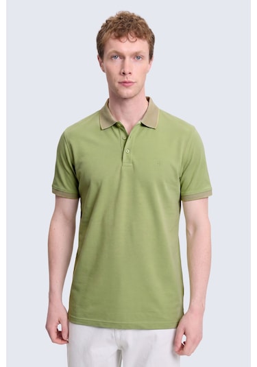 Hatemoğlu Yeşil Regular Fit Polo Yaka 100% Pamuklu Tişört Yeşil - Mavi