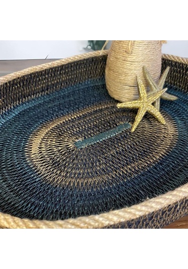 Hasır Sepet, Oval Jüt Sepet, %100 Doğal Hasır Sepet, Çok Amaçlı Dekoratif Hasır Sepet, Organizer 001