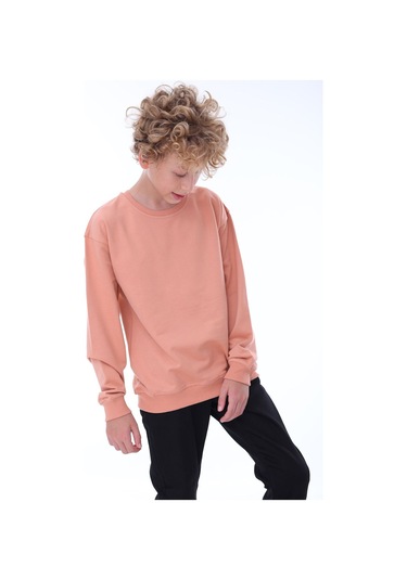 Zuzunga Oversize Unisex Basic Düz Yavruağzı Renk %100 Pamuk Sweatshirt 2-11 Yaş Yavruağzı
