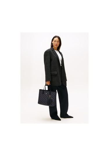 Th Icon Satchel Jacquard Kadın Siyah Çanta-10333 Black