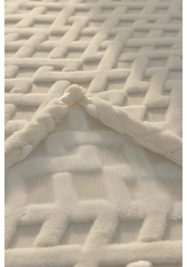 Leona Jakarlı Raşel Geometrik Çift Kişilik Punch Yatak Örtüsü Krem