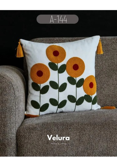 Dekoratif Kırlent & Pinterest Kırlent & Keten Kumaş - Nakış İşleme & A144 Kırmızı - Turuncu