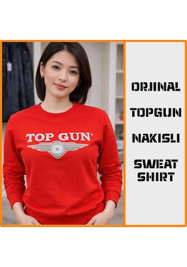 Top Gun Nakıslı Sweat Kırmızı Kırmızı