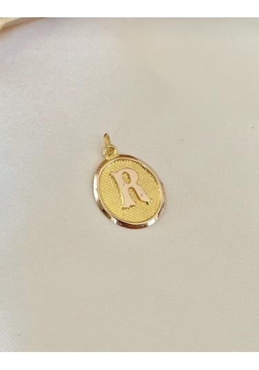14 Ayar Altın Vintage Oval R Harf Kolye Ucu