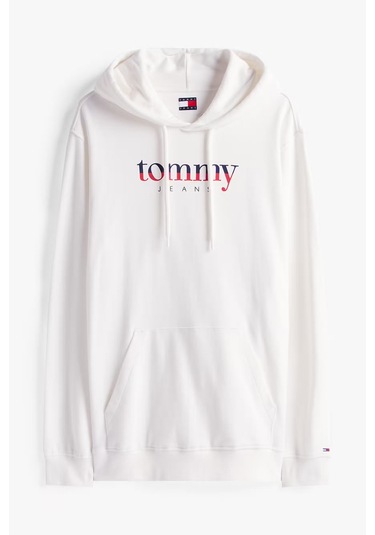 Erkek Logo Baskılı Kapüşonlu Sweatshirt Ekru Ecru