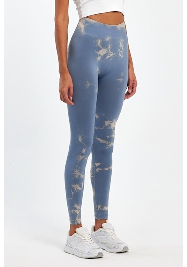 Arkası Büzgülü Seamless Desenli Tayt Gri