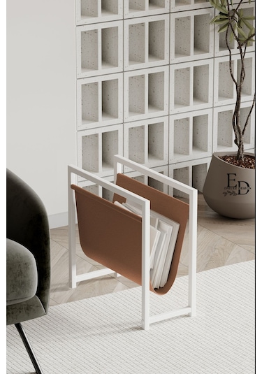 Coral Koltuk Yanı Dergilik , Gazetelik , Kitaplık, Beyaz Metal - Taba Deri