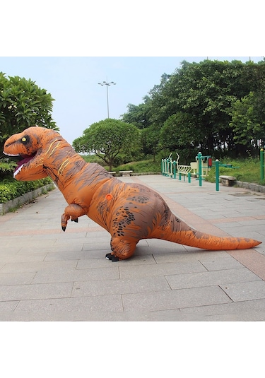 Şişme Dinozor Yetişkin Kostümü Cadılar Bayramı Şişirilmiş Ejderha Kostümleri Parti Karnaval Kostümü Kadınlar Erkekler İçin Kahverengi