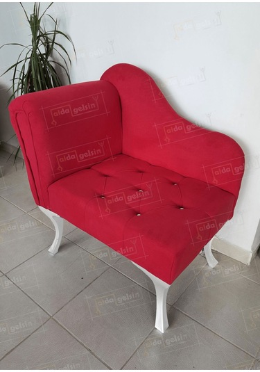 Yeni Model Ters Kol Tekli Köşe Koltuğu Josefin Bench Beyaz Ayak Kırmızı