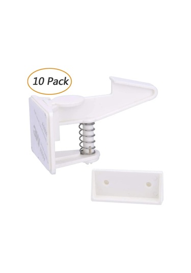 Hangfox Çocuk Güvenliği Dolap Kilitleri - 10 Adet, Kolay Kurulum, Beyaz, Tüm Dolap Ve Çekmeceler İçin, Bebek Ve Köpek Güvenliği, Yapıştırıcı Ve Vidalı Seçenekli Beyaz