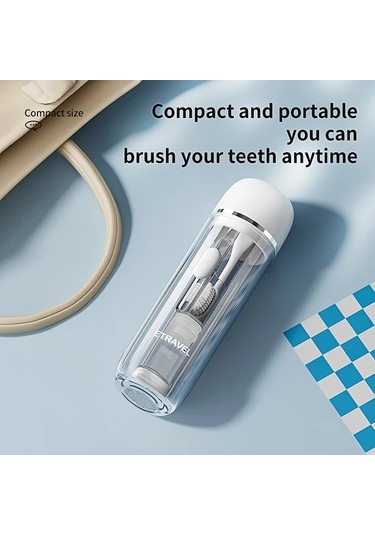 Techbloom Portable Dis Fircasi Katlanabilir Seyahat Dis Fircasi Seti White Ortodontik Dis Fircasi Dis Macunu Ve Bardak 11.8x5cm Çift Kişilik