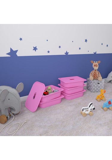 5 Adet Pembe Kapaklı Çok Amaçlı Saklama Kutusu - Oyuncak Sepeti 5ks5k Pembe