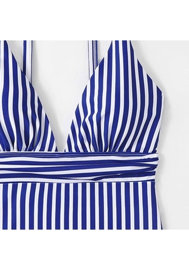 Yaz Monokini V Yaka Askılı Sırtı Açık Tek Parça Bikini Çizgili Baskılı Hızlı Kuruyan Slim Fit Vücut Şekillendirici Monokini Koyu Mavi Yaz Monokini V Yaka Askılı Sırtı Açık Tek Parça Bikini Çizgili Baskılı Hızlı Kuruyan Slim Fit Vücut Şekillendirici Monokini Koyu Mavi