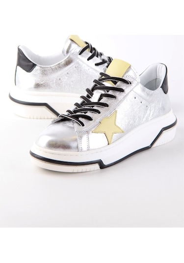 Sveta Gümüş Hakiki Deri Kadın Sneaker-Gumus Gümüş