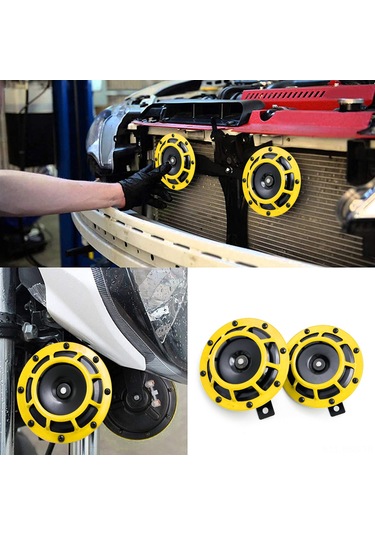 Springsun 12v 115db Demir Çift Tonlu Araba Klinesi, Elektrikli Araçlar/motosikletler İçin, 2 Adet, Sarı Renk, 435hz/335hz Frekansı