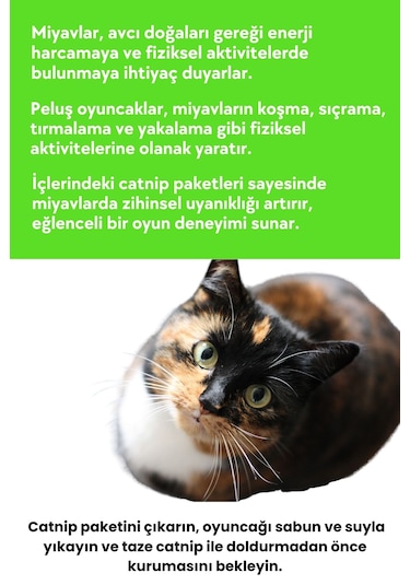 Miyav Çılgın Manav- 4 Adet Peluş Kedi Oyuncak Seti 8 Adet Catnip