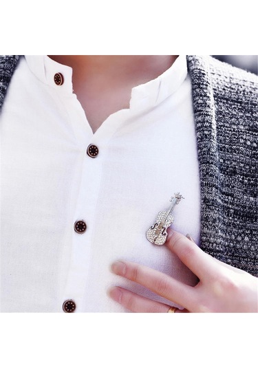 Altın Moda Kadın Altın Gümüş Kaplama Kristal Keman Eşarp Broş Taklidi Broş Altın