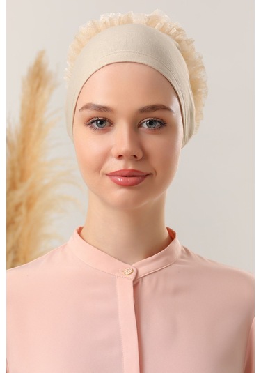 Tesettür Fırfırlı Bone Bej Bej