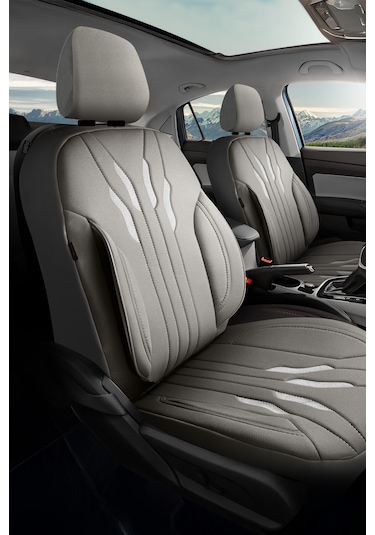 Gri - Gri Buttı Talos Serisi Premium Oto Koltuk Kılıfı Ortopedik Destekli, Ön Arka Tam Set, Aırbag Uyumlu