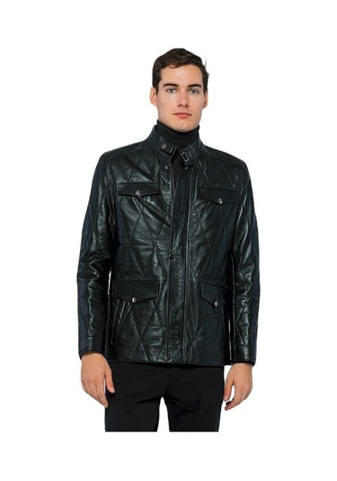 Basics&more Erkek Cepli Kapitoneli Deri Ceket - Ronaldo 001