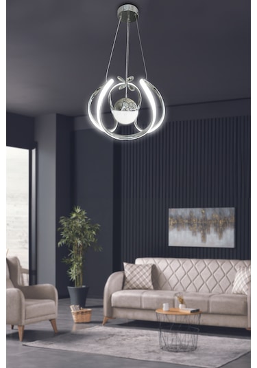 Arya Tek Toplu Led Avize 2 Mt - - Kumandalı / Krom Krom