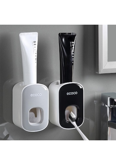 Gri Banyo Otomatik Diş Macunu Dispenseri Duvara Monte Diş Macunu Sıkacağı Aksesuarları Seti Otomatik Sıkacağı Tutucu Raf Aracı Gri