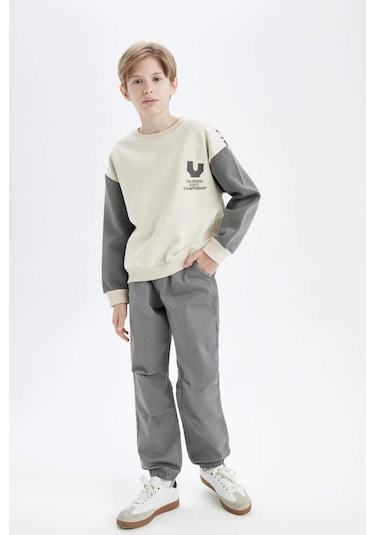DeFacto Erkek Çocuk Bağcıklı Beli ve Paçası Lastikli Cepli Jogger Gabardin Pantolon C7577A824WNKH401