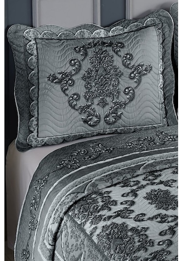 Sophia Gri Çift Kişilik Kapitone Yatak Örtüsü