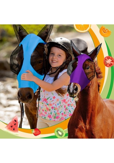 Mavi 1 Adet At Maskesi Sivrisinek Sineği Nefes Streç Dayanıklı Elastik Binicilik Malzemeleri Sürüş Donanımları