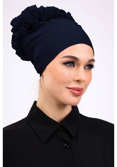 Kaymayan Fırfırlı Silikonlu Dikişsiz Bone - Kaymaz Kadın Tesettür Bağlamalı İç Bone-lacivert Lacivert