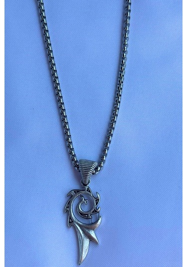 Alev El İşçiliği Paslanmaz Çelik Zincir Erkek Kolye Gümüş