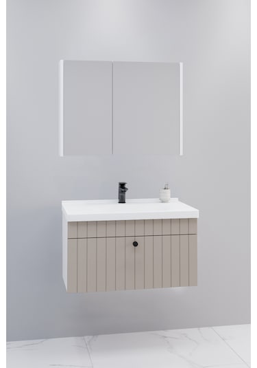 Alice 80 Cm Banyo Dolabı Bgn Aynalı Krem - Boy Dolap Hariç Krem